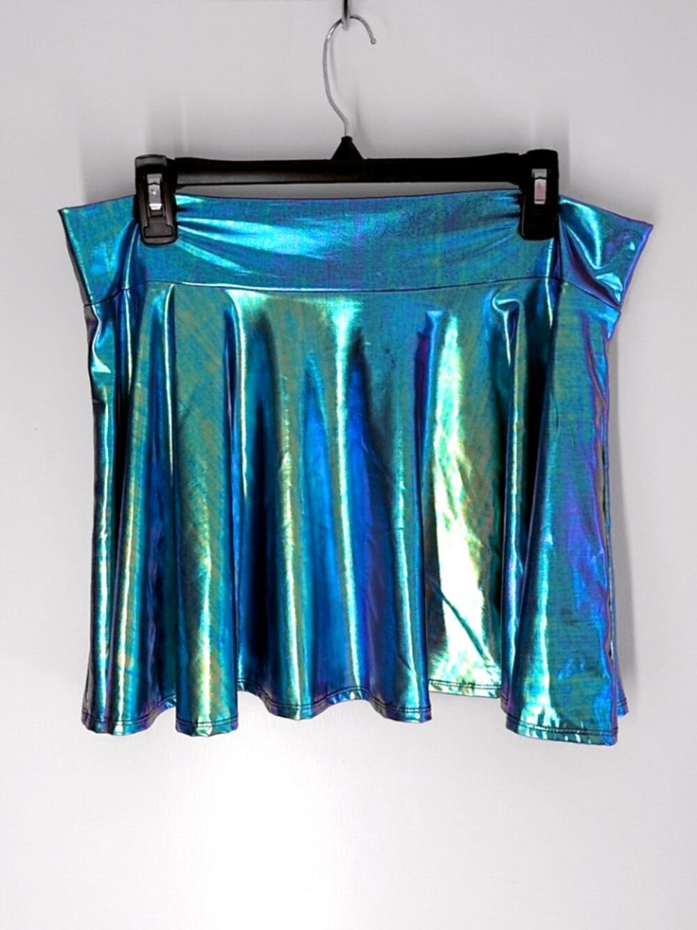 Peridot Clothing green iridescent/holographic skater skirt XL mini seapunk rave